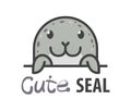 Logo template with cute curious harbor seal. Vector logo design arctic animal template for zoo, veterinary clinics, etc. Cartoon Royalty Free Stock Photo