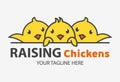 Logo template with cute curious little yellow chickens. Vector logo design template for raising chickens on a poultry farm