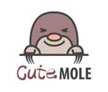 Logo template with cute curious mole. Vector logo design template for zoo, veterinary clinics, etc. Cartoon animal logo