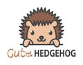 Logo template with cute curious small hedgehog. Vector logo design template for zoo, veterinary clinics, etc. Cartoon animal logo.