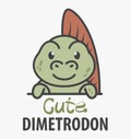 Logo template with cute dimetrodon. Vector logo design template for museum of paleontology or for childrens shop. Cartoon ancient