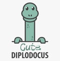 Logo template with cute diplodocus. Vector logo design template for museum of paleontology or for childrens shop. Cartoon ancient