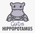 Logo template with cute hippopotamus. Vector logo design template for zoo, veterinary clinics. Cartoon african animal logo