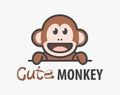 Logo template with cute monkey. Vector logo design ape template for zoo, veterinary clinics. Cartoon african animal logo Royalty Free Stock Photo