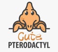 Logo template with cute pterodactyl. Vector logo design template for museum of paleontology or for childrens shop. Cartoon ancient