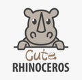 Logo template with cute rhinoceros. Vector logo design rhino template for zoo, veterinary clinics. Cartoon african animal logo Royalty Free Stock Photo