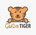 Logo template with cute tiger. Vector logo design template for zoo, veterinary clinics. Cartoon african animal logo illustration Royalty Free Stock Photo