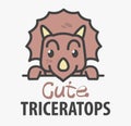 Logo template with cute triceratops. Vector logo design template for museum of paleontology or for childrens shop. Cartoon ancient