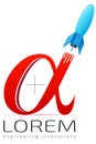 Logo template, flying rocket in alpha sign