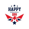 Logo template with stars and falcon silhouette in red-blue color. Happy 4th of July. American independence day. Flat