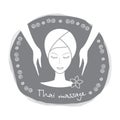 Logo thai massage. Face massage of a beautiful girl. Face of a beautiful girl and hands.