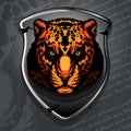 Logo of Leopard Head on knightly Shield. Royalty Free Stock Photo