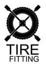 Logo for tire fitting, car service or tire shop. Black simple emblem of the tire and the spanner.