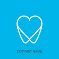 Logo tooth in the form of heart blue background