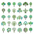 Logo tree. Eco nature wood trees stylized emblems or badges vector collection