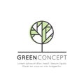 Logo Tree and Forest Concept - Ecology and Green Energy in Trendy Linear Style with Leaf Plant Element, Anti Deforestation Banner