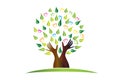 Logo tree with protective hands leafs teamwork people symbol icon Royalty Free Stock Photo