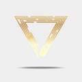 Logo is triangle, silver, inverted triangle.