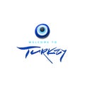 A logo for Turkey with blue evil eye, Turkish nazar symbol. Greek charm or amulet, vector