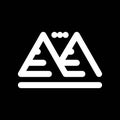the logo of two mountains is depicted with a simple line