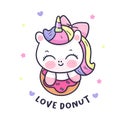 Logo Unicorn cartoon Pegasus Pony in sweet donut character