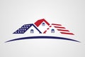 USA Flag patriotic house real estate logo