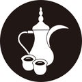 Logo vector illustration arabic Emirati Saudi coffee kettle teapot and cups drink design icon for web site black and white