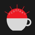 Logo Vector illustration of a gray cup of coffee with lettering coffee with a red sun on a dark gray background Royalty Free Stock Photo