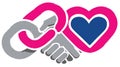 Bonding and Partnership Handshake, Linking Chain, Heart Symbol Royalty Free Stock Photo