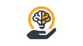 Brain Idea Lightbulb Symbol, Innovation, Knowledge, Mind and Hand Icon Royalty Free Stock Photo