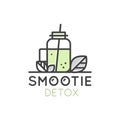 Logo for Vegan or Vegetarian Smoothie Fruit Drink Detox Bar Cafe with Leafs Fresh Natural Product