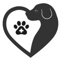 logo of the veterinary clinic. Silhouette of a dog in a heart on a white background.