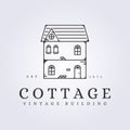 logo of vintage cottage line art icon sign symbol vector illustration design.