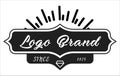 Logo. Vintage retro logo for banner, poster, flyer. Starbursts, frame and ribbon. Vector. Royalty Free Stock Photo