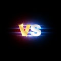 Logo vs. Versus gold and silver letters with neon lightning on black background, competitions symbol, confrontation and
