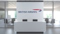 Logo of BRITISH AIRWAYS on a wall in the modern office, editorial conceptual 3D rendering Royalty Free Stock Photo