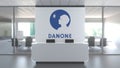 Logo of DANONE on a wall in the modern office, editorial conceptual 3D rendering