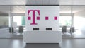 Logo of Deutsche Telekom AG on a wall in the modern office, editorial conceptual 3D animation