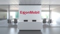 Logo of EXXON MOBIL on a wall in the modern office, editorial conceptual 3D rendering