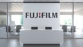 Logo of FUJIFILM on a wall in the modern office, editorial conceptual 3D rendering Royalty Free Stock Photo