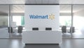 Logo of WALMART, INC. on a wall in the modern office, editorial conceptual 3D rendering