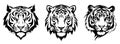 Tiger heads black and white vector, silhouette