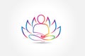 Logo yoga man lotus flower line art vector Royalty Free Stock Photo