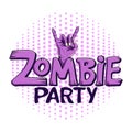 Logo zombie party. Zombie hand shows rock gesture.