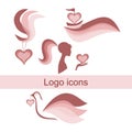 Logos for beauty salons woman silhouette, head, heart, pigeon with a magnificent tail logo isolated on a white Royalty Free Stock Photo