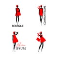 Logos with black silhouette woman in red dress Royalty Free Stock Photo