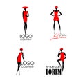 Logos with black silhouette woman in red dress Royalty Free Stock Photo