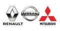 Logos of car manufacturers alliance: Renault, Nissan, Mitsubishi