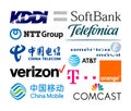 Logos collection of the biggest world telecommunication companies, such as: China Telecom, AT and T, Verizon, Telefonica,