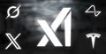 Logos of XAI, Grok, Tesla, Twitter, Neuralink
